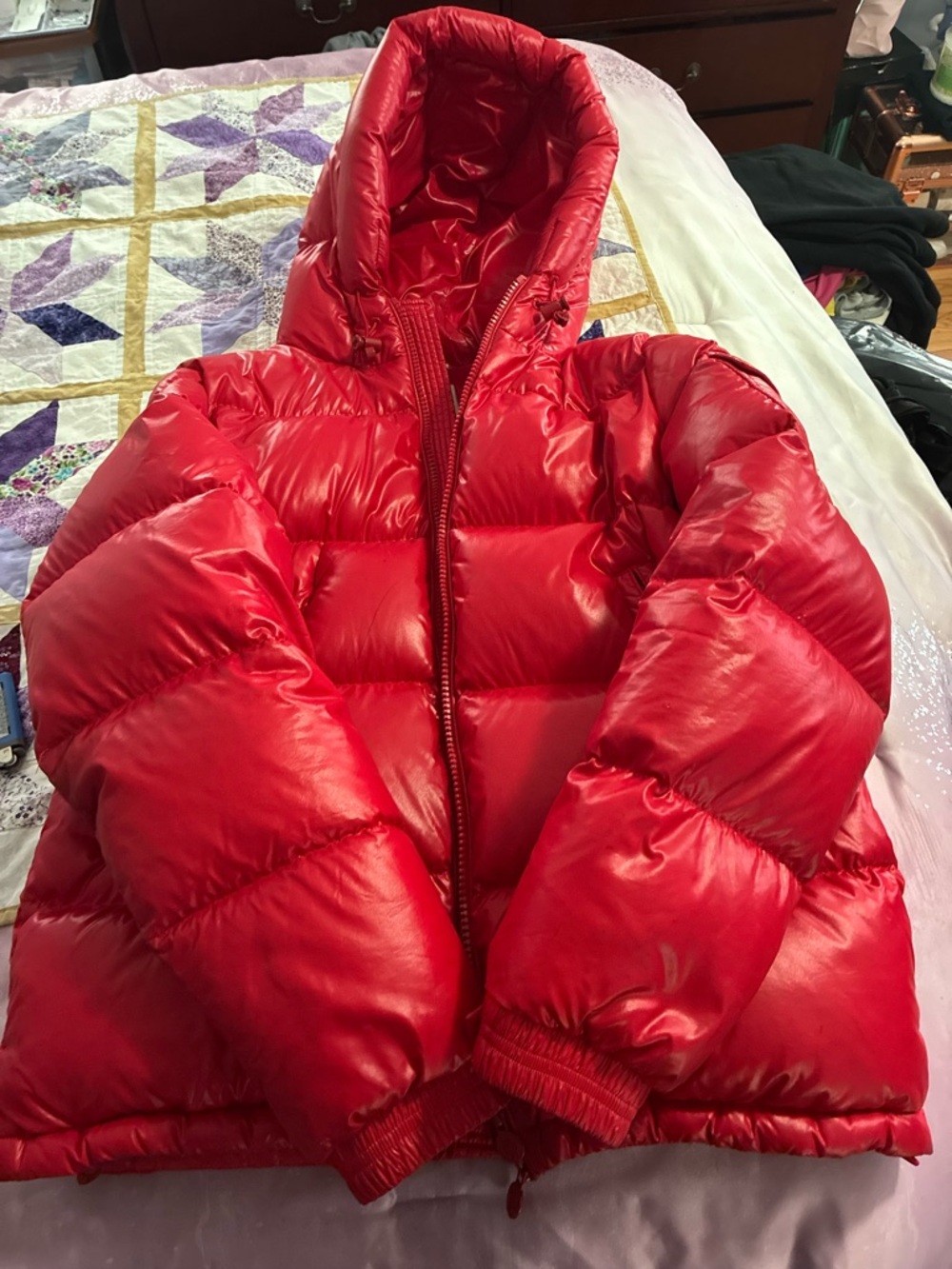 Moncler Red Shiny Quilted Jacket
